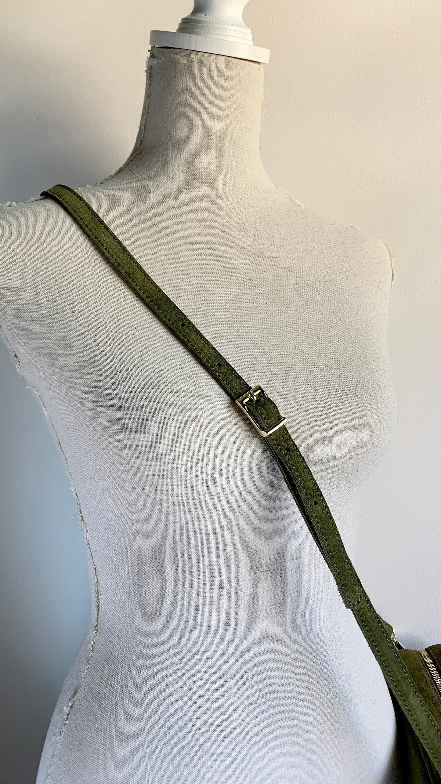 Olive Green Suede Crossbody Bag - Jean